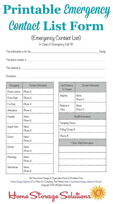 printable emergency contact list form