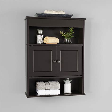 mainstays bathroom wall mounted storage cabinet   shelves espresso walmartcom