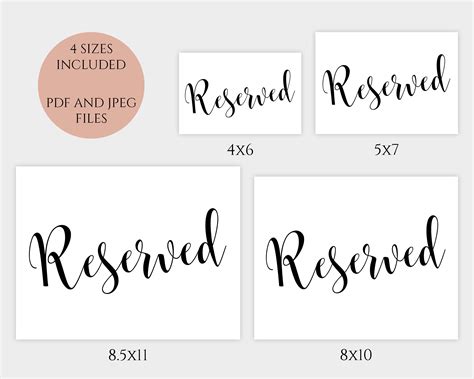wedding reserved sign printable reserved table sign