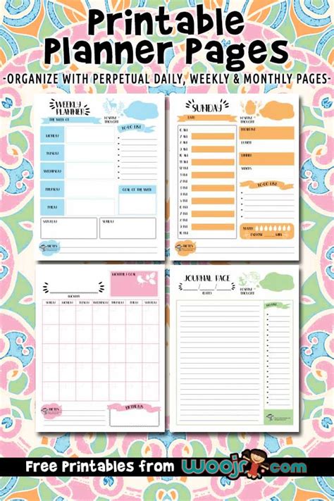 printable planner pages daily weekly monthly layouts woo jr