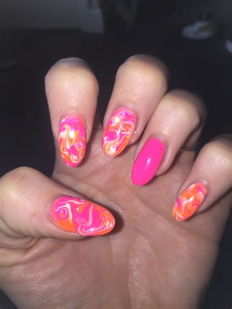 Neon Uv Pink And Orange Marble Nails Ready For Holidays Love These So