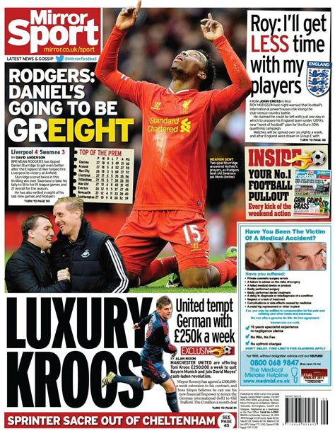 uk newspaper  pages monday  feb  football