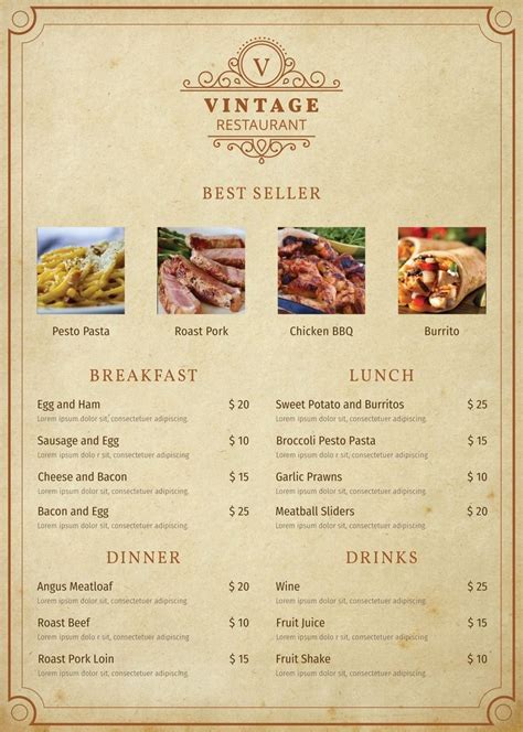 vintage menu template restaurant menu card diner menu easy restaurant