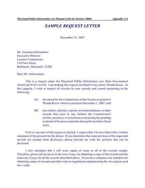 sample letter requesting  information  request letter