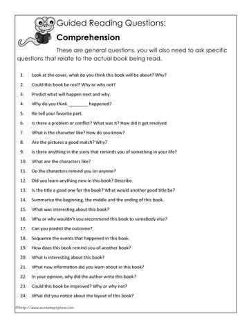 guided reading comprehension questions worksheets