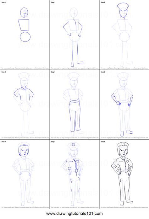 How To Draw A Female Police Officer Printable Step By Step