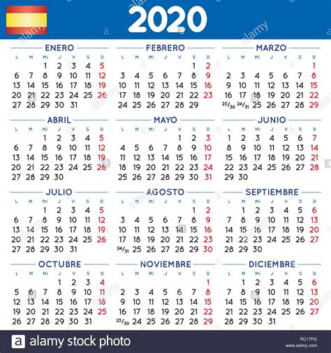 elegante calendario squadrato spagnolo anno