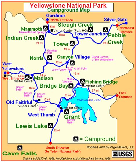 yellowstone national park campground map yellowstone  close