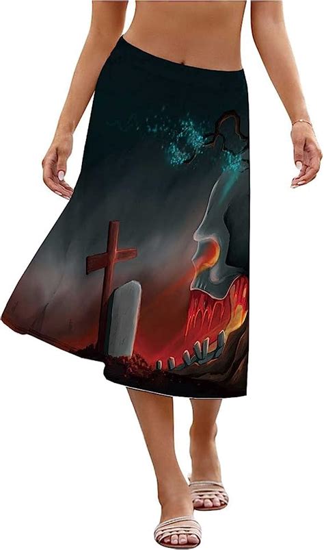 haunted  graveyard  scary halloween night womens long skirt