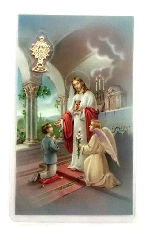 boy  communion holy card  medal