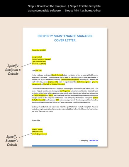 letter  property manager template   google docs word