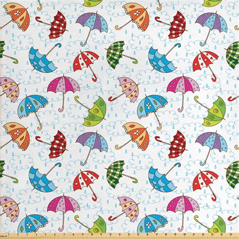 rain fabric   yard colorful doodle umbrellas ornamented