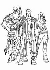 Galaxy Guardians Coloring Pages Groot Rocket Lord Gamora Star Drax Raccoon Kids Simple Heroes Super sketch template