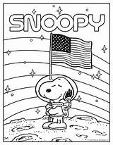 Coloring Peanuts Sheet Snoopy Sheets Astronaut Dog Flag sketch template