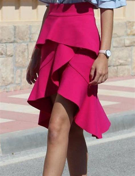 Women S Irregular Ruffle Pink Skirt Classy Work Outfits