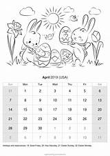 Calendar April Coloring Pages Holidays sketch template
