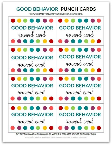 good behavior punch card reward card  kids