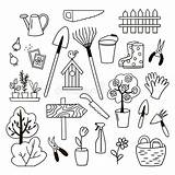 Jardinage Scarabocchi Griffonnages Outils Fiore Molla Stabilita Vettore Metta Giardinaggio Placez sketch template