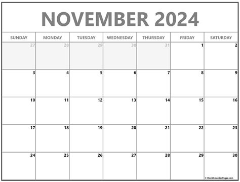 printable november  calendar page