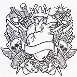 Coloring Tattoo Pages Cool Skull Colouring Tribal Adult Book Designs Skulls Adults Tattoos Printable Colour Cross Print Flash Awesome Heart sketch template