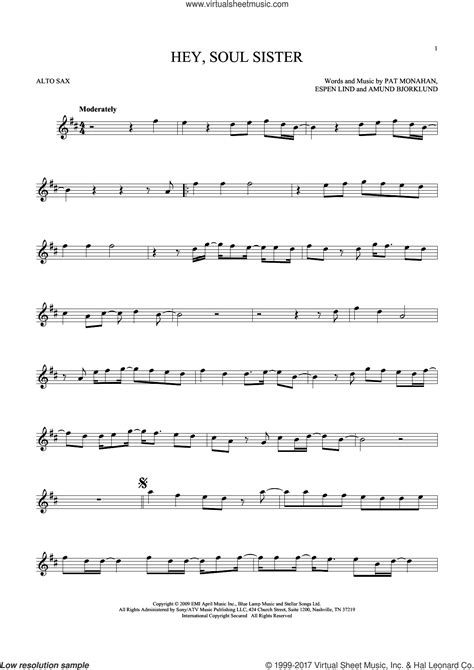 Train Hey Soul Sister Sheet Music For Alto Saxophone Solo