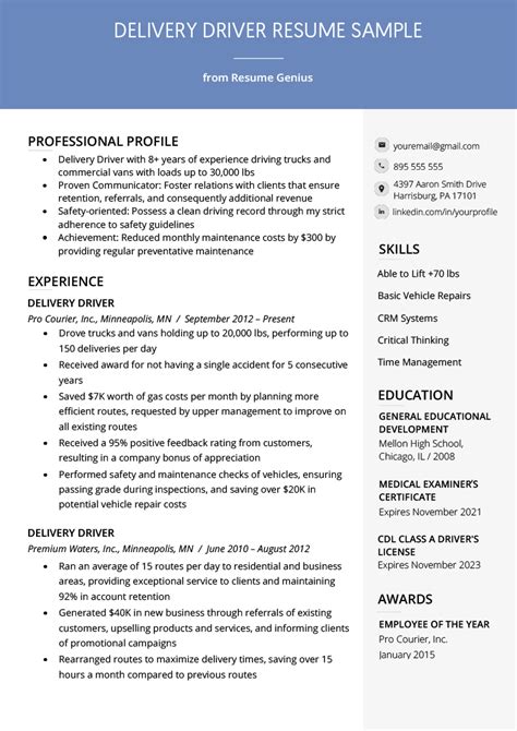 delivery driver resume  writing tips resume genius driver