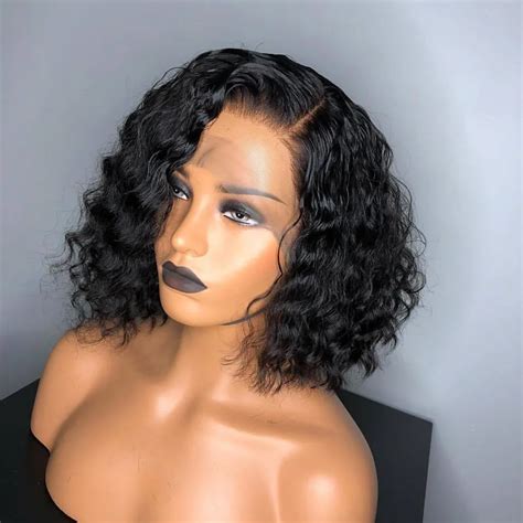 lace front human hair wigs  black women bob curly wig brazilian remy hair full frontal