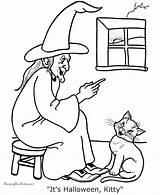 Halloween Coloring Pages Cat Printable Witch Scary Print Cats Bats Dogs Colouring Color Help Printing Kids Holiday sketch template