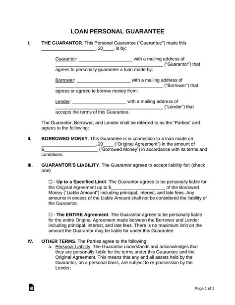 sample guarantor letter  loan  document template