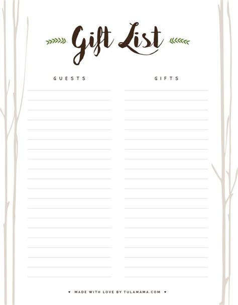 printable gift tracker   occasion gift tracker baby