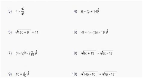 square root equations worksheet