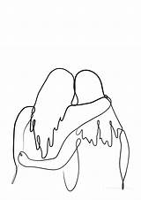 Drawing Friendship Hugging Drawings Outline Girls Bff sketch template