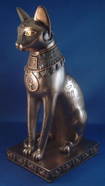 Bastet Bronze Hieroglyphic Cat Statue Ancient Egyptian