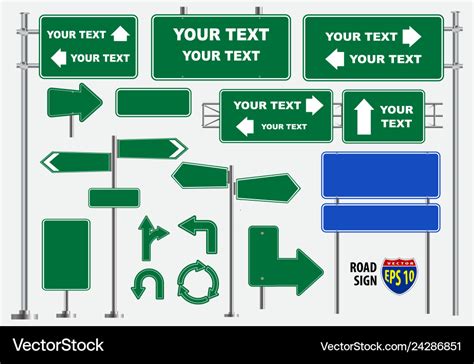 set green road signs isolated royalty  vector image