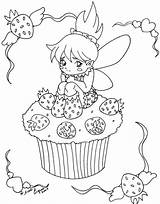 Coloring Pages Cupcake Fairy Cute Strawberry Print sketch template