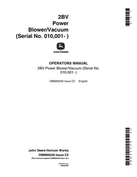 john deere bv vacuum power blower omm operation  maintenance manual