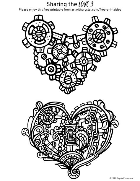 heart colouring pages  printables art  crystal