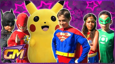 justice league vs pokemon go with superman batman wonder woman flash and green lantern youtube