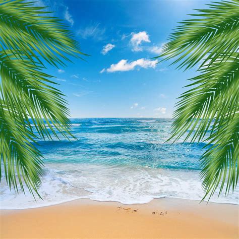 10x10ft blue sky sea ocean view palm tree sand beach wave