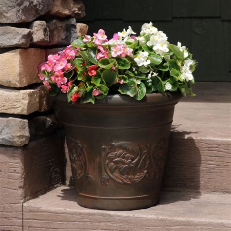 sunnydaze arabella outdoor double walled flower pot planter rust