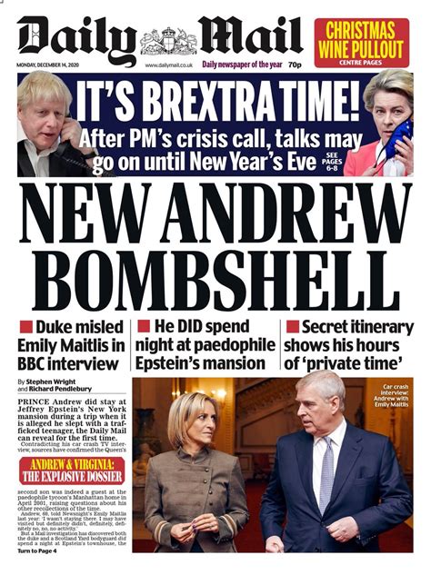 daily mail front page   december  tomorrows papers today