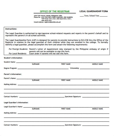 sample temporary guardianship form   documents   word