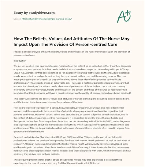 beliefs values  attitudes   nurse  impact