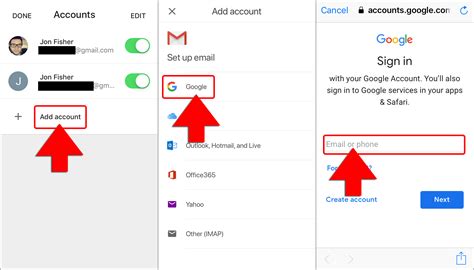 access multiple accounts  gmail  ios
