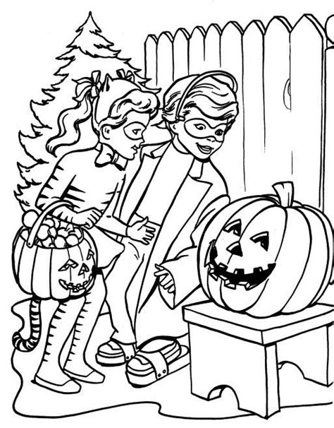printable halloween coloring page trick  treaters  pumpkin