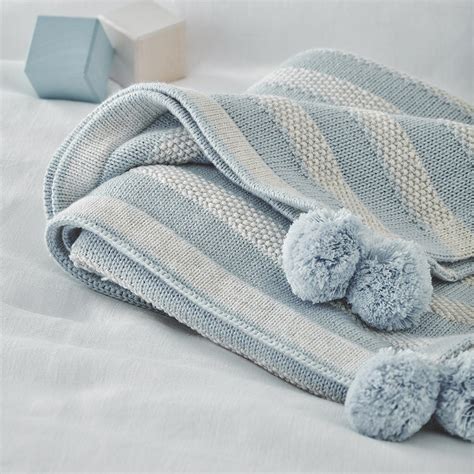 cotton cashmere blue striped blanket baby blankets  white company uk