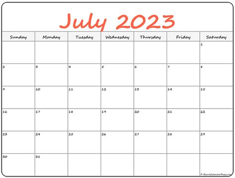 july printable calendar