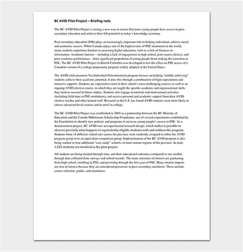 briefing note template  samples word   format