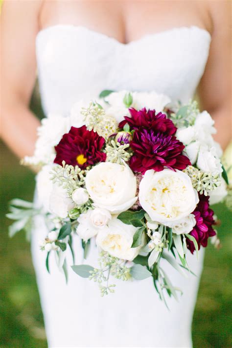 burgundy  white bridal bouquet