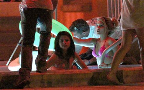 selena gomez and vanessa hudgens bikini pool party on set